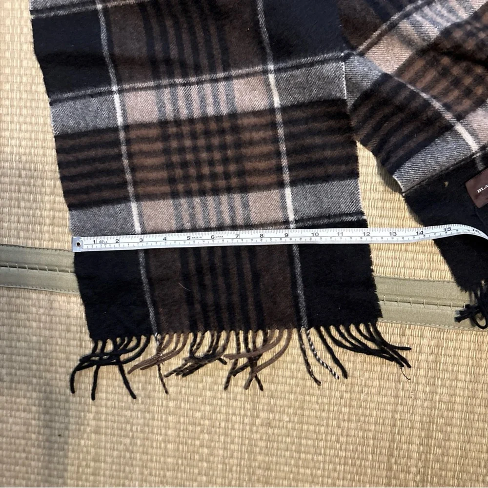 Black Brown 1826 100% Cashmere Black Brown Plaid Woven Scarf 12 X 58